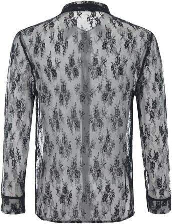 Чоловіча прозора сорочка Detten: мереживна футболка з довгим рукавом, сексуальна клубна сорочка, чорний колір, універсальний розмір (L)