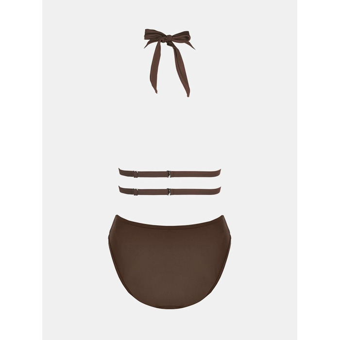 CUPSHE купальник з глибоким вирізом, на зав'язках, з сіткою, відкритий на спині, однотонний (колір: коричневий)