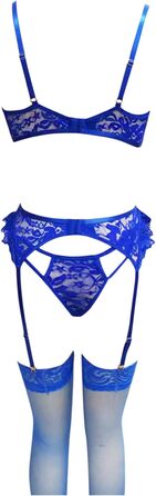 Сексуальний жіночий комплект спідньої білизни з стріжками: мереживний бюстгальтер push-up та труси G-string, висока талія, V-подібний виріз, блакитний, розмір XL