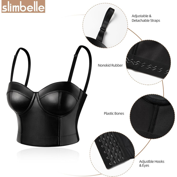 Топ SLIMBELLE з ефектом шкіри, чорний, без бретелек, корсетний, з пуш-ап ефектом (XXL)