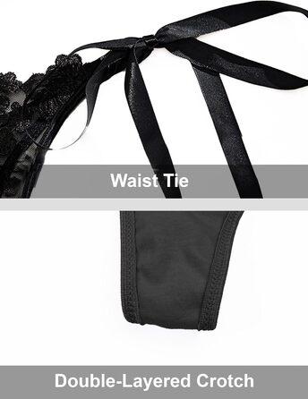 Сексуальна жіноча білизна Maeau: комплект бюстгальтера та танга з мереживом, мережаний прозорий трусики, пуш-ап, чорний, S-XL