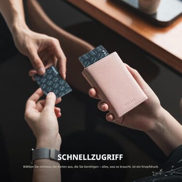 Шкіряний картхолдер VULKIT з RFID-захистом, Pop-Up гаманець з відділенням для купюр, монетницею та вікном для ID (Рожевий)