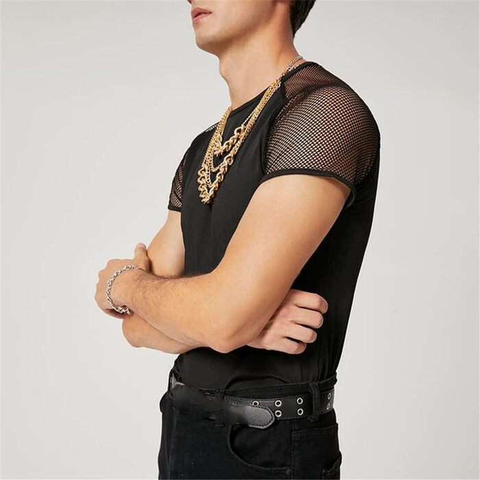 Чоловіча футболка з сіткою та патчами в стилі стрітвір, коротка, повсякденна, сексуальна, дихаюча футболка