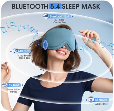 Bluetooth-маска для сну LC-dolida з ефектом повного затемнення, бамбукова бавовна, HiFi звук, Bluetooth 5.4, регульований ремінець, сіро-блакитна