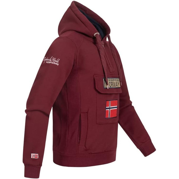 Чоловіча толстовка на блискавці з капюшоном Geographical Norway Gymclass, теплий світшот з кишенею-кенгуру, бордовий (M)