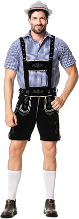 Традиційний костюм для чоловіків RUAOZIA: повний комплект Lederhose, сорочка в керамічну клітинку, для Октоберфесту та тематичних вечірок (чорний, L)
