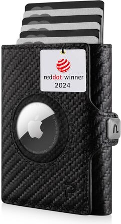 Мінімалістичний тонкий гаманець KLIK з монетницею та RFID захистом для чоловіків, натуральна шкіра, Carbon (AirTag XL)