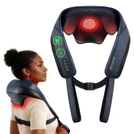 Масажер для шиї та плечей COMFIER 2026 з 4D Shiatsu, бездротовий глибокий масажер з графенним підігрівом для спини, темно-синій
