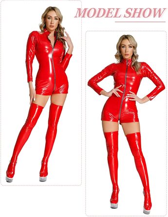 Боді з екошкіри SEAUR для жінок, блискучий, міні, wetlook, для клубу, облягаючий, на блискавці, catsuit, червоний