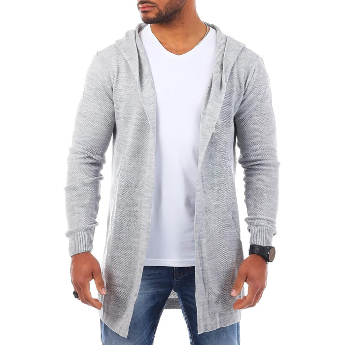 Чоловічий трикотажний кардиган Carisma з капюшоном, подовжена модель oversize, сірий (арт. 7717 L)