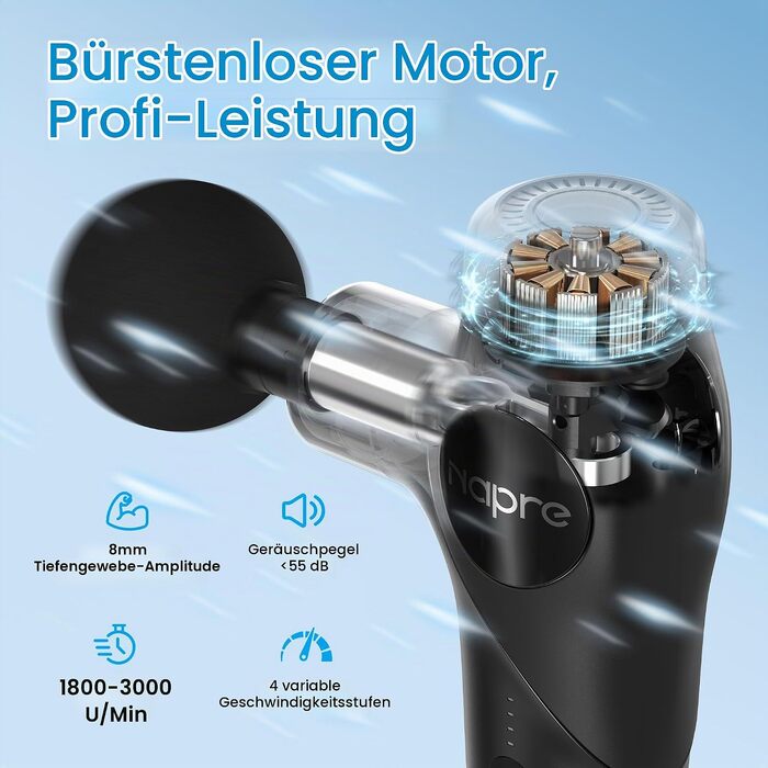 Міні-перкусійний масажер NAPRE 3-в-1 з функціями підігріву та охолодження, масажна пістолет для м'язів спини, шиї та тіла, 5 насадок, подовжувач та кейс, Classic Black
