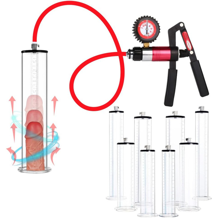 Пеніс-насос NAIXBTY з манометром та зручним руків'ям. Матеріал: силікон. Для чоловіків. Збільшення ерекції, посилення потенції, збільшення статевого члена. Інтимні іграшки для дорослих. Розміри: 31 * 6.4 см