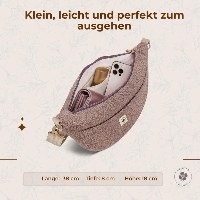 Жіноча сумка-кросбоді Teddy Moon Bag SMALL плюшева, маленька сумка через плече з кишенями та регульованим ременем, колір Taupe