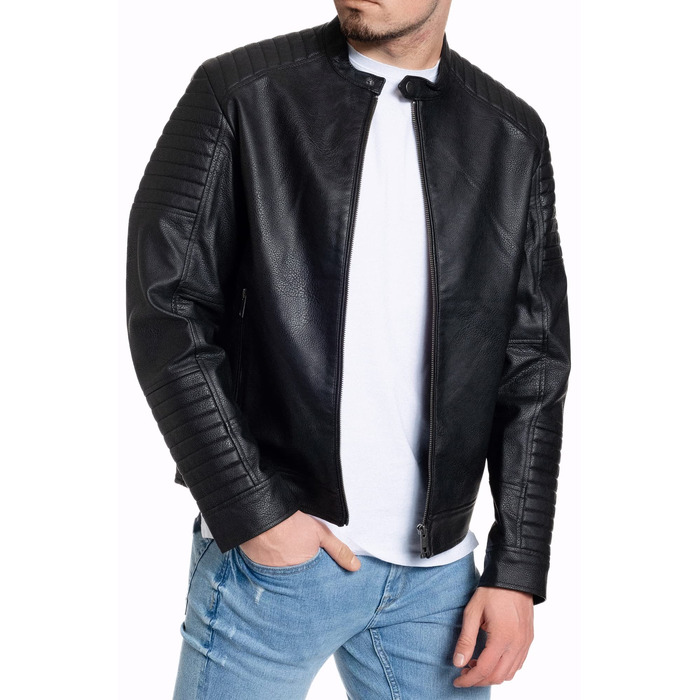 Чоловіча шкіряна куртка-байкер Jack & Jones штучна шкіра, чорна (Розмір L, модель Jate)
