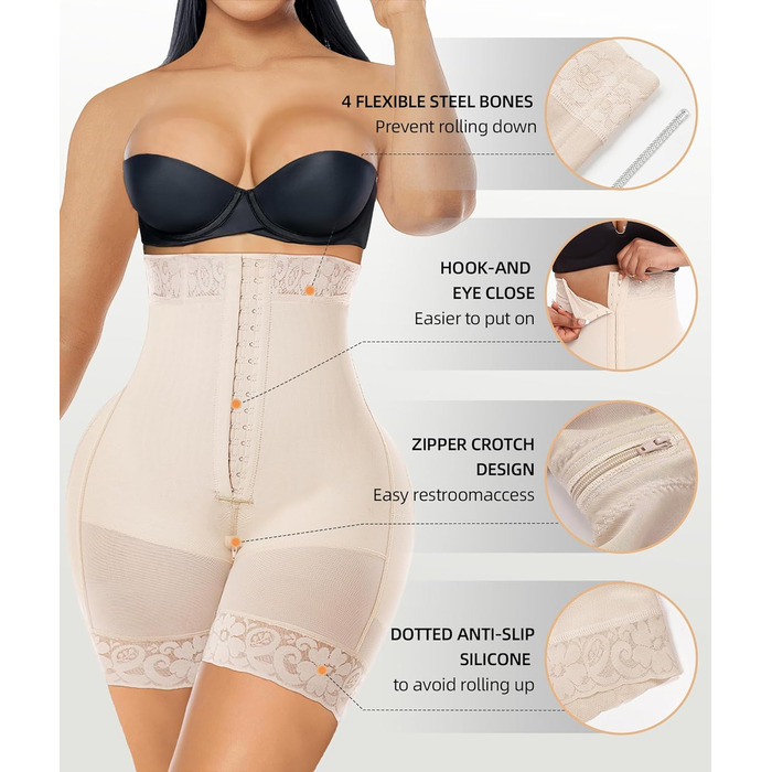Корсет-боді YIANNA для корекції фігури, висока компресія, без бретелек, бежевий (M)