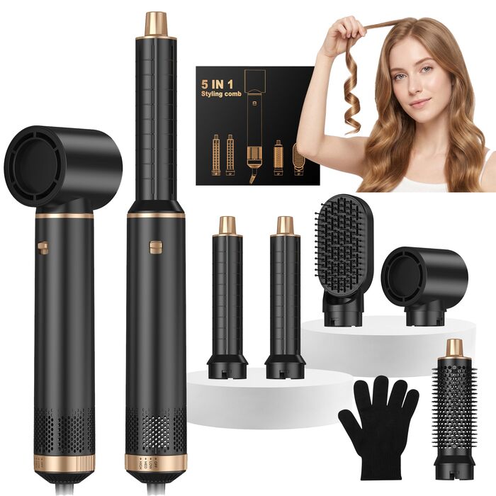 Мультистайлер для волосся 5 в 1 Haarstyler 1000W: фен-щітка, гофре, вирівнювач та насадки для завивки, білий