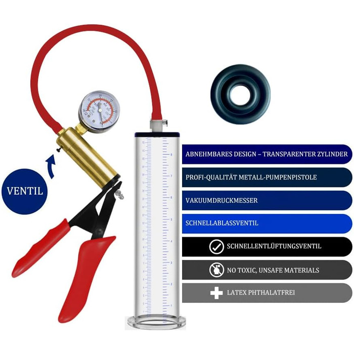 Вакуумний насос для збільшення статевого члена з металевими ручками та манометром, прозорий, для чоловіків, з масштабом, для ерекції, сексуальна іграшка, A-22,9 * 4,4 см