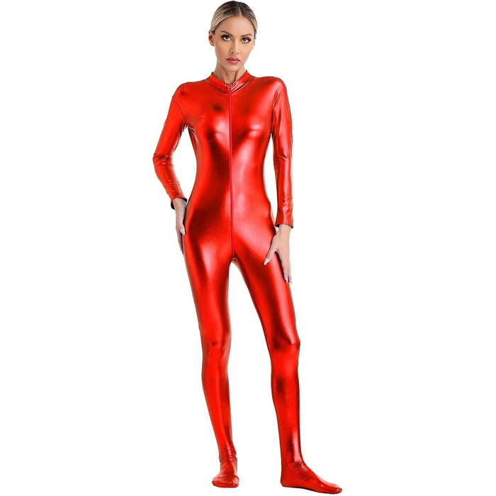 Жіночий стильний комбінезон з довгим рукавом та блискавкою спереду (Червоний, 3XL)
