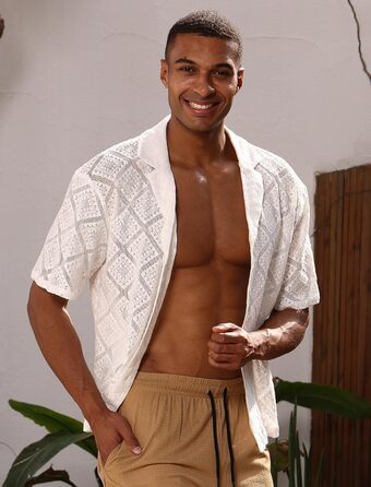 Чоловіча прозора сітчаста сорочка для фестивалю, рейву, клубу. Кінківір, свінґерклуб. (Білий, M)