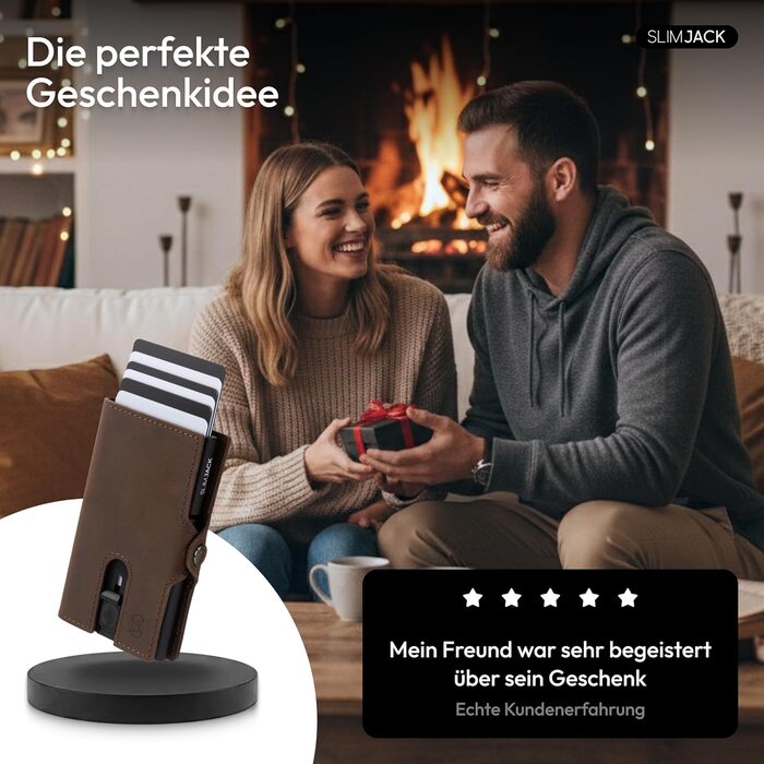 Чоловічий смарт-гаманець SLIMJACK з монетницею та RFID-захистом, шкіряний тримач для кредитних карток з алюмінієвим корпусом, темно-коричневий