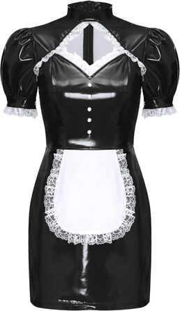 Костюм покоївки Inhzoy з ефектом вологого блиску, мереживо, шкіра, чорний. Комплект: сукня та фартух. Ідеально для карнавалу, косплею, вечірок. Розмір XXL