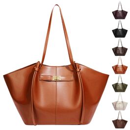 Жіноча сумка-шопер Tote Bag великого розміру, шкіряна сумка на плече з від’ємним ременем, вінтажна сумка для роботи, покупок та подорожей (Коричнева)