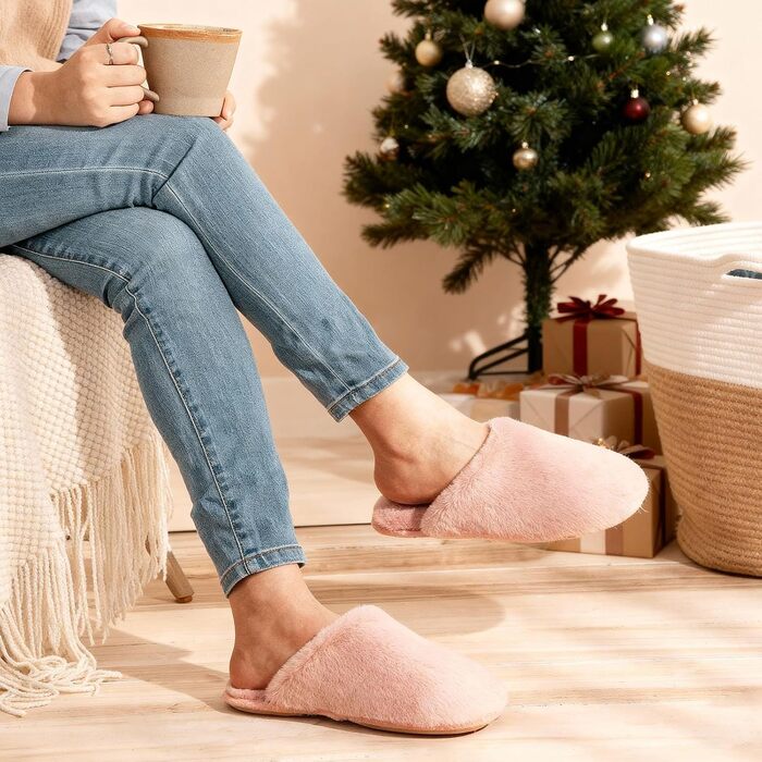 Жіночі домашні капці Snug Leaves з штучним хутром та ефектом пам'яті Memory Foam, рожеві, розмір 42/43 EU
