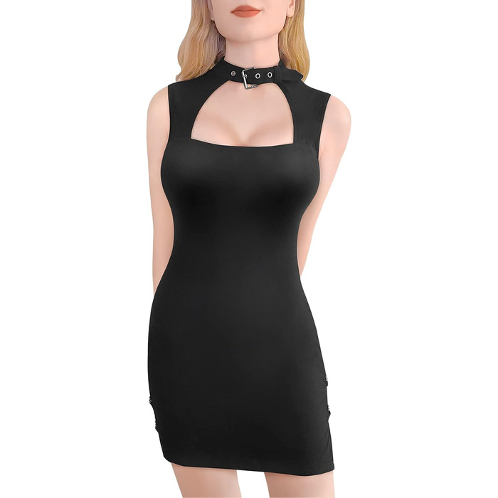 Чорне міні-плаття LittleForBig з бавовни без рукавів у стилі кібер-гот з коміром, 3XL