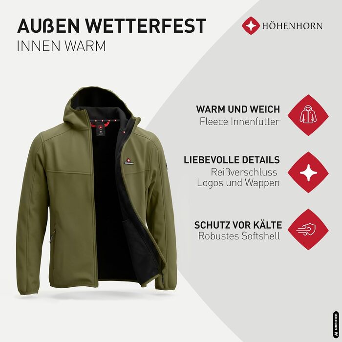 Чоловіча легка куртка Softshell Höhenhorn Alpberg для активного відпочинку та прогулянок, демісезонна, XL, зелена