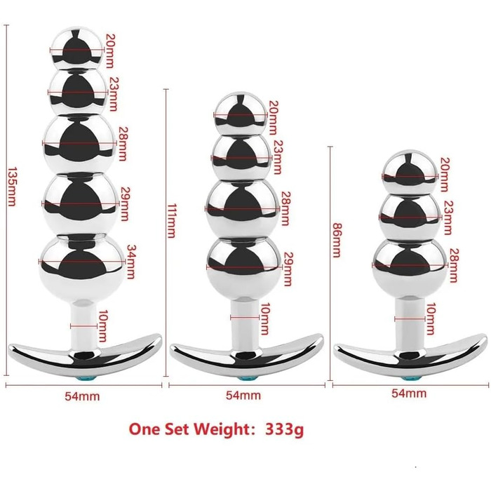 Анальні іграшки для дорослих: набір металевих анальних пробок з G-точком (3 шт.)