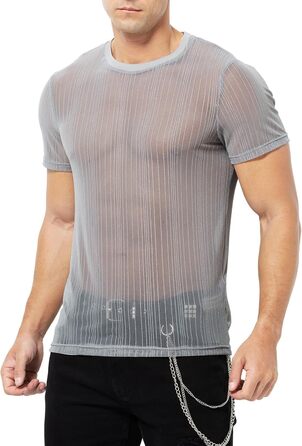 Прозора футболка Casey Herren з блискітками, короткий рукав, круглий витон, клубний стиль, сірий (M, D3-grau)