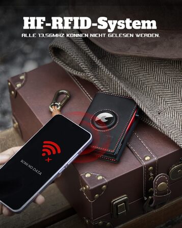 Чоловічий смарт-гаманець DODENSHA MagSnap з RFID-захистом, відділенням для AirTag, монетницею та містком для 10+ карток (Чорний/Червоний)