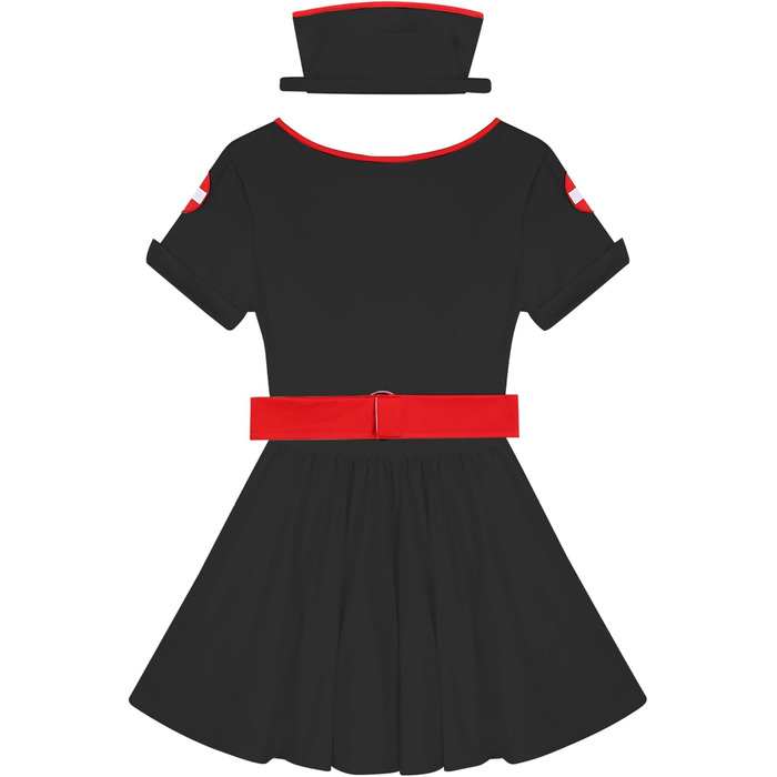 Костюм медсестри Eandarui: комплект форми лікаря/медсестри з короткими рукавами, сукня з V-подібним вирізом та спідницею А-силуету, з поясом та пов'язкою, чорний