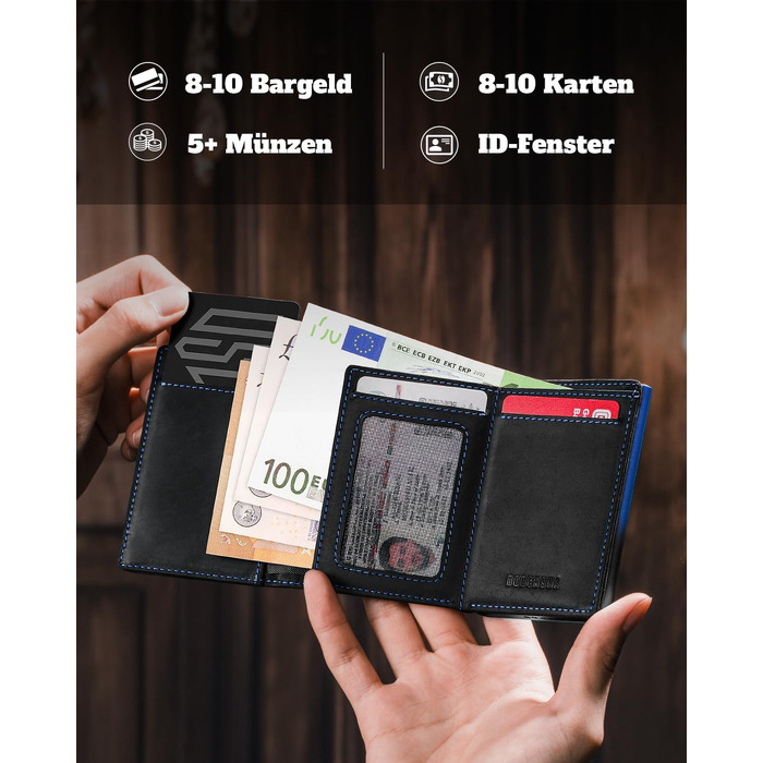 Слім-гаманець чоловічий DODENSHA MagSnap з відділенням для монет, RFID захистом та магнітним застібкою, на 10+ карт (Чорно-синій)