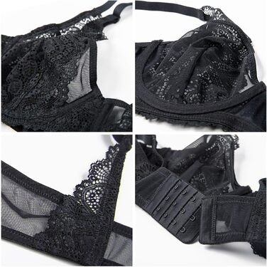 DOBREVA: чорний бюстгальтер з мереживом з кісточками, ефект мінімайзер, великі розміри, сексуальний, з глибоким вирізом, 85E