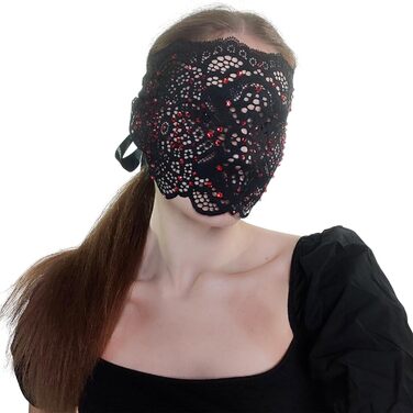 Чорна маска на обличчя з мереживом та стразами для жінок, елегантна венеціанська маска для карнавалу, Хелловіну, косплею, вечірок у костюмах (чорний з червоними стразами)