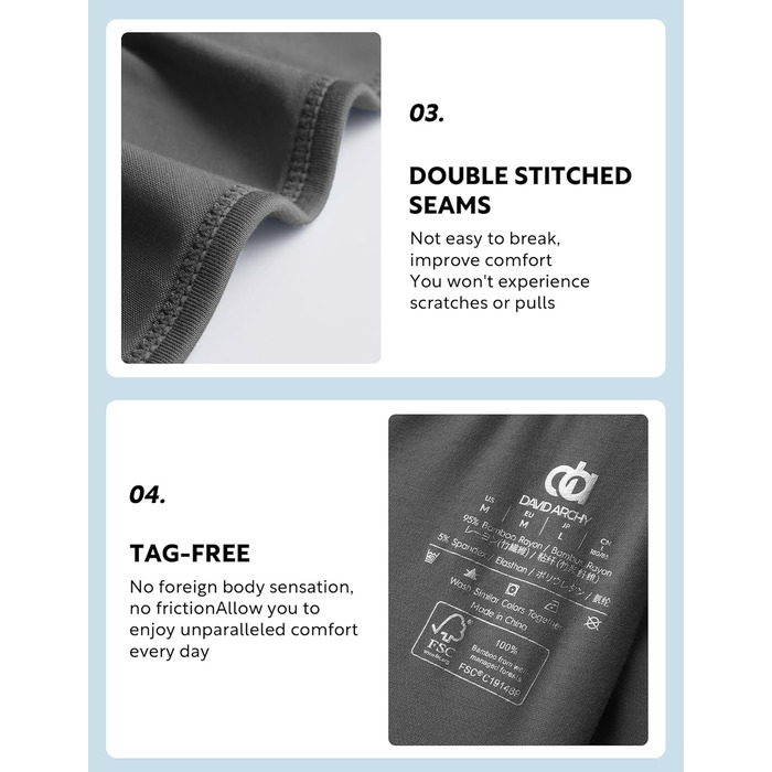 Чоловічі труси DAVID ARCHY (4 шт.) з бамбукової віскози, XL, сірі