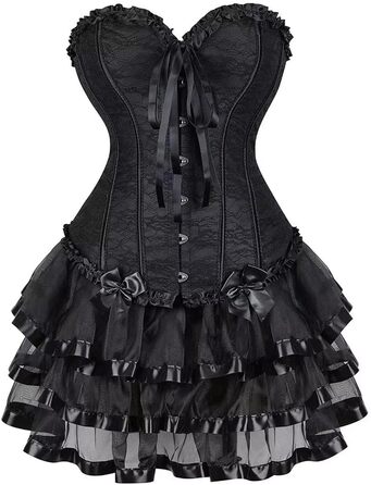 Сукня-корсет, чорна, 6XL: сукня з корсетом, спідниця, корсаж, шнурівка, вінтажний стиль, сексуальний образ, на Хелловін