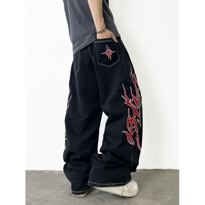 Чоловічі широкі джинси Baggy з вишивкою, чорні денімові штани Loose Fit