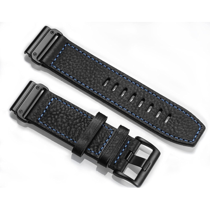 Шкіряний ремінець для годинників Garmin 22мм — Retro Vintage (чорний з чорною прошивкою) для Fenix, Forerunner, Vivoactive, Approach, MARQ, Quatix, D2