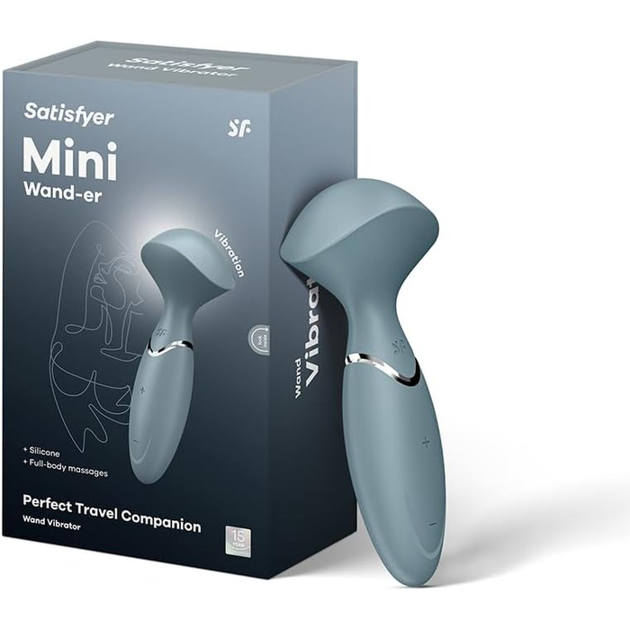 Вібраційний масажер Satisfyer Mini Wand-er | 12 програм вібрації | Водостійкий (IPX7) | Медичний силікон | Інтимний масажер для жінок | Граювальний секс-іграшка | Універсальний розмір (Сірий)