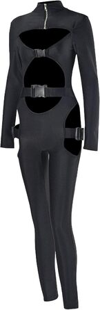 Комбінезон жіночий Sedmoda чорний з довгим рукавом, облягаючий з пряжкою