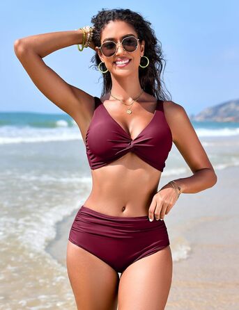 Купальник бікіні з пуш-ап ефектом Damen Lila Rot, висока талія, ліф з V-поглибленням та регульованими бретелями для пляжу та басейну