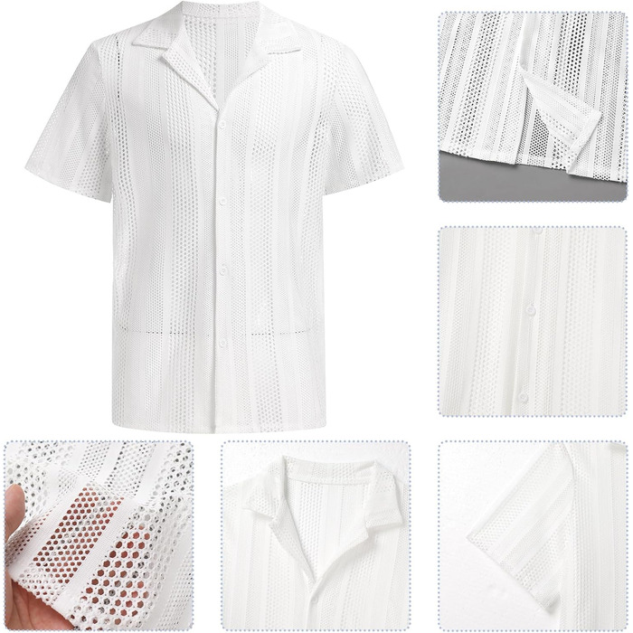 Чоловіча прозора сорочка-сітка Abehik Kurzarm Rave Shirt для вечірок та клубу, сексуальний набір для Swingercub (білий, XXL)