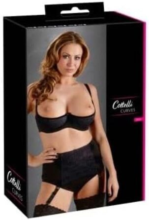 Сексуальна білизна для жінок Cottelli Collection Plus: бюстгальтер з підняттям та боковими кісточками, чорний, 260 г