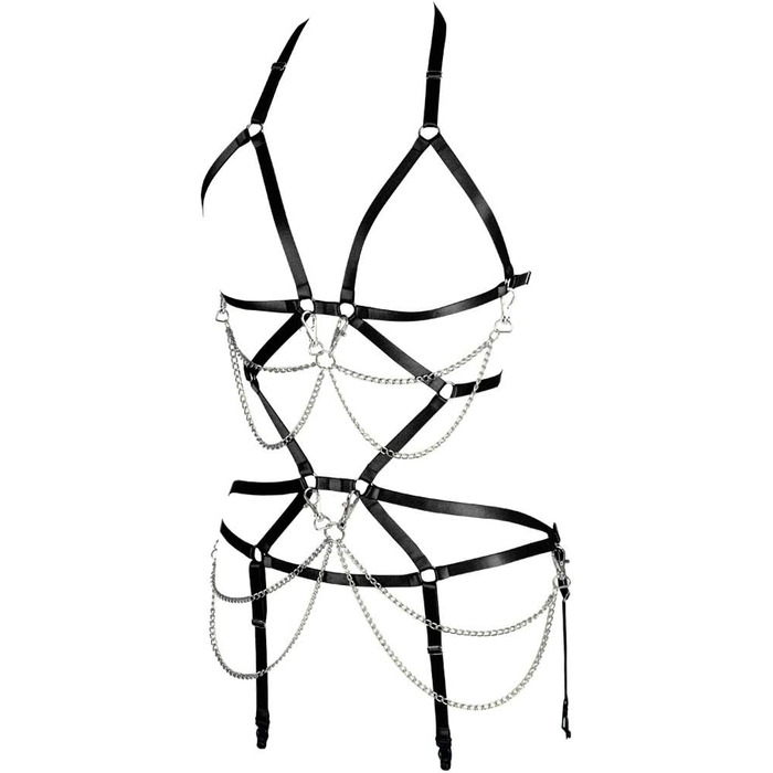 Комплект жіночий: бюстгальтер-корсет, спідниця-рок, стрінги, ремінь, чорний, для танців, Хелловін