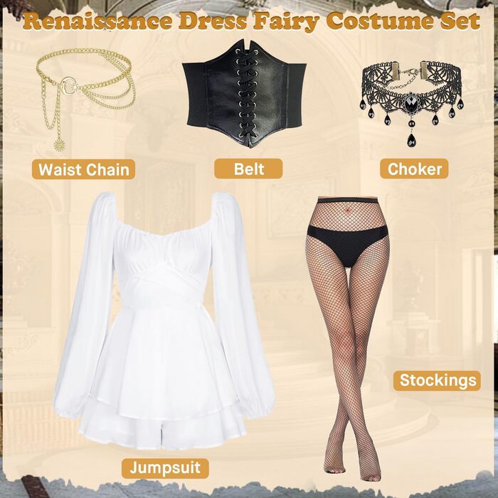 Костюм пірата для жінок, 5 предметів: сукня, таліювання, намисто, пояс, панчохи. Ідеально для Хелловіну, карнавалу, вечірок
