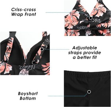 Двочастинний купальник Adigaber з пуш-ап, Tankini з шортами, спортивний, рожевий, XXL