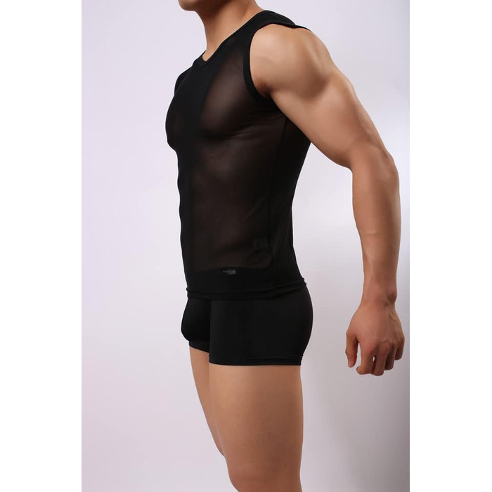 Чоловіча майка-топ з сіткою, прозора мускул-майка без рукавів, чорна, для клубу