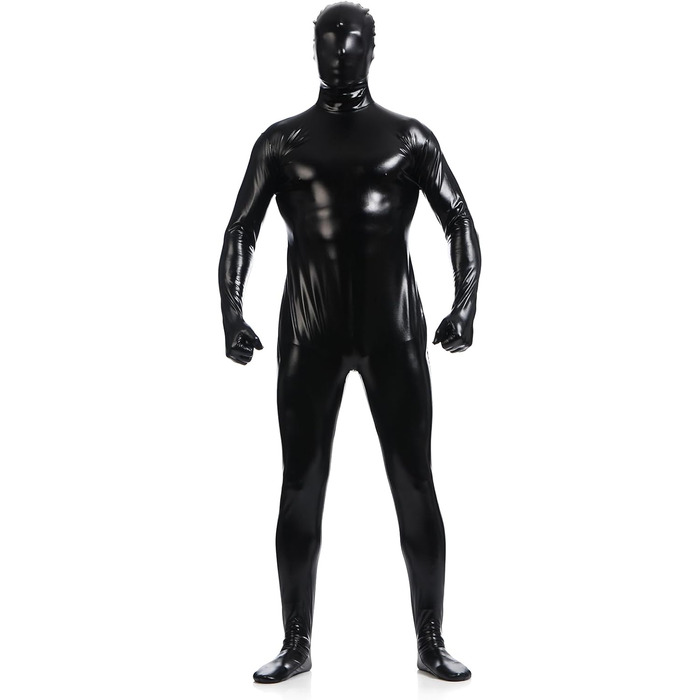 Чоловічий боді Leemqcyа, глянцевий, металік, Wetlook, з маскою, лакована шкіра, чорний, L/165-175см